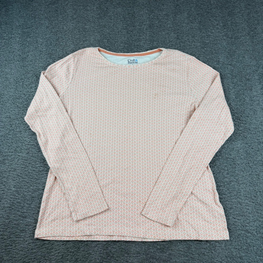 Croft & Barrow Long Sleeve Tee Women's Small Pink Geometric Print Classic Top